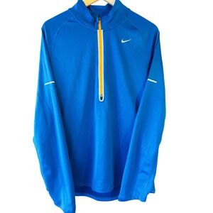 Nike Running Dri-FIT Mens Large Blue Yellow 1/4 Zip Long Sleeve Pullover 445591